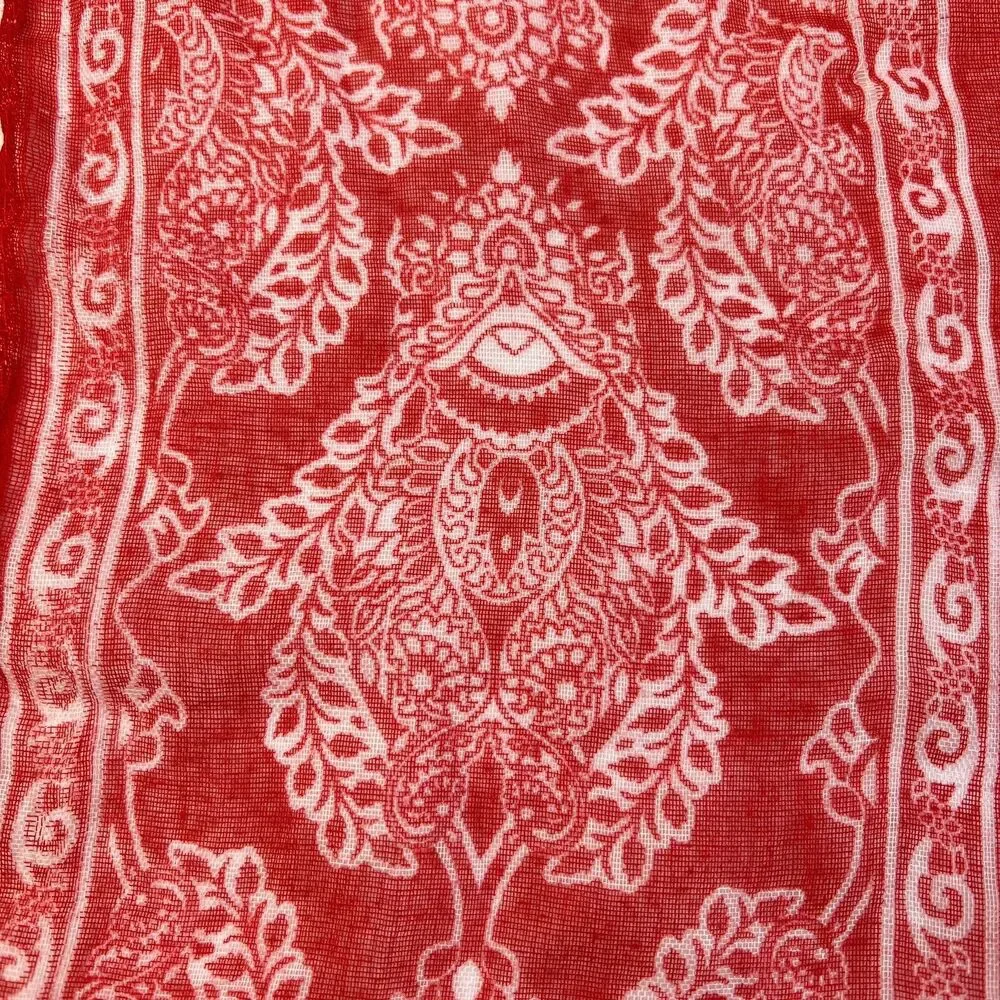 Infinity Scarf Red White Semi Sheer Border Print Neck Fashion Bright Casual
